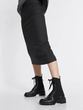 Zara black mid calf combat lace-up boots